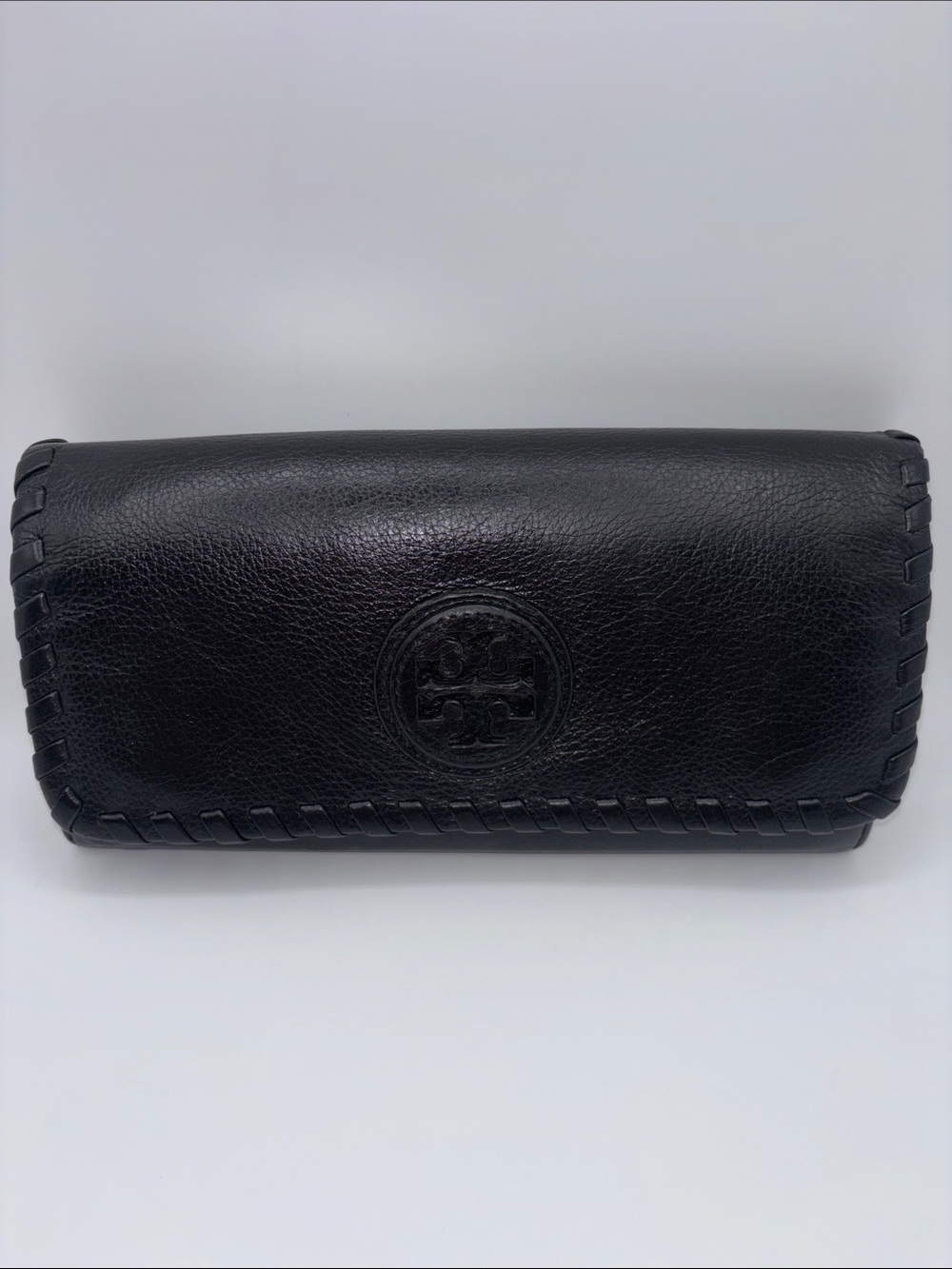 Tory Burch Black Whipstitch Leather Wallet